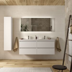 Mueble baño bequia 140 cm blanco mate | lavabo 2 pozas