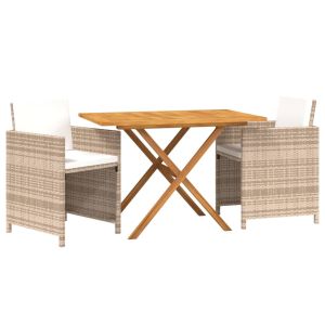 vidaXL set de comedor de jardín 3 piezas con cojines beige