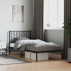 Cama -90x190 cm con cabecero metal negro