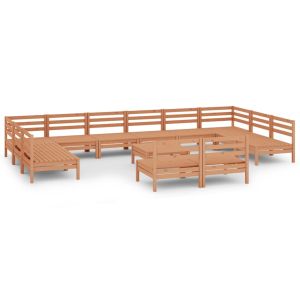 vidaXL juego muebles de jardín 13 pzas madera maciza pino marrón miel