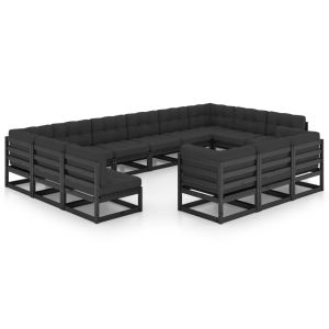 vidaXL set de muebles de jardín 13 pzas con cojines madera pino negro