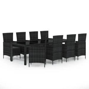 vidaXL set comedor de jardín 9 piezas y cojines ratán sintético negro