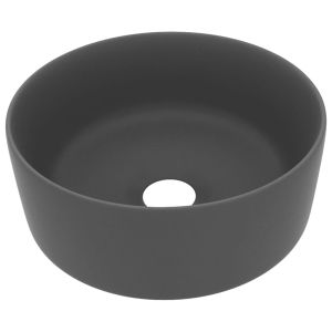 vidaXL lavabo de lujo redondo cerámica gris oscuro mate 40x15 cm