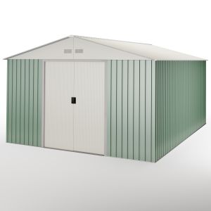 Caseta metálica jardín 15,5m2 wasabi- puerta corredera amplia - verde beige