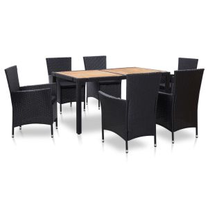 vidaXL set comedor de jardín 7 piezas y cojines ratán sintético negro