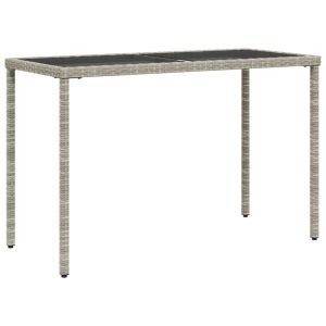 vidaXL mesa jardín superficie vidrio ratán pe gris claro 115x54x74 cm