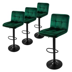 Set 4x taburetes de bar de terciopelo verde silla giratoria 360°