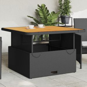 Mesa de jardín madera de acacia y ratán pe negro 110x110x71 cm