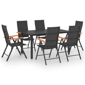 vidaXL juego de comedor para jardín 7 piezas negro y marrón