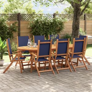 vidaXL juego comedor de jardín 9 pzas madera maciza acacia y textileno