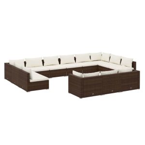 vidaXL set muebles de jardín 13 pzas y cojines ratán sintético marrón