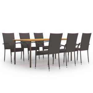 vidaXL set de muebles de comedor de jardín 7 piezas de ratán marrón