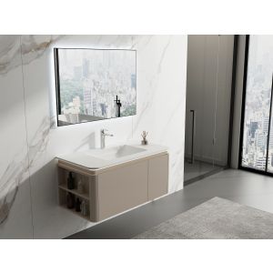 Conjunto mueble Grullo, lavabo en resina y espejo LED 100x50x50