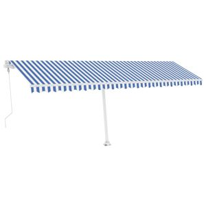 vidaXL toldo automático LED sensor de viento azul y blanco 600x350 cm