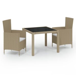 vidaXL set de comedor de jardín 3 pzas y cojines ratán sintético beige