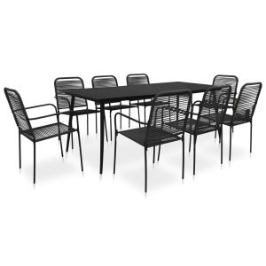 vidaXL set de comedor de jardín 9 pzas cuerda de aLGodón y acero negro