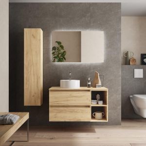 Mueble baño bequia plus 90 cmy coqueta roble con lavabo +encimera