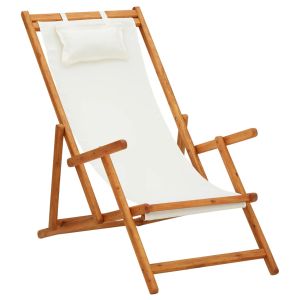 vidaXL silla de playa plegable madera maciza de eucalipto y tela crema