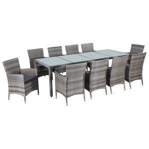 vidaXL set de comedor de jardín 11 pzas y cojines ratán sintético gris