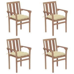 vidaXL sillas de jardín apilables 4 uds madera maciza teca con cojines