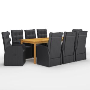 vidaXL juego de comedor para jardín de 9 piezas negro