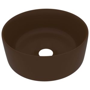 vidaXL lavabo de lujo redondo cerámica marrón oscuro mate 40x15 cm