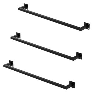 Set 3x percheros de pared 90x12 cm de acero inoxidable negro