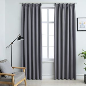 Cortinas opacas con ganchos 2 piezas gris 140x245 cm es1563