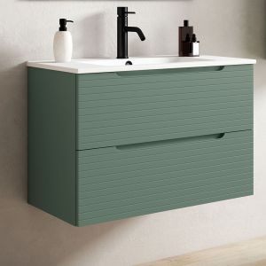 Mueble baño y lavabo boreal 100x45cm acabado verde lago mate 2 caj. Suspen.