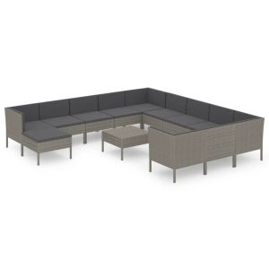 vidaXL set de muebles de jardín 13 pzas y cojines ratán sintético gris