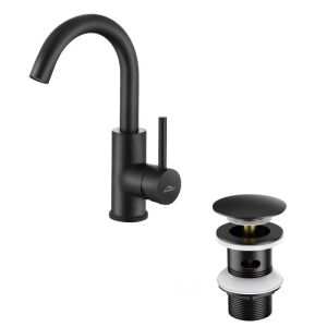 Grifo para lavabo de acero inoxidable negro - giratorio de 360°