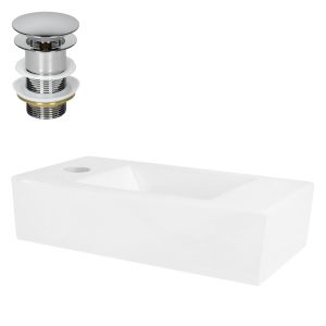 Lavabo rectangular de cerámica con juego de desagüe cromado