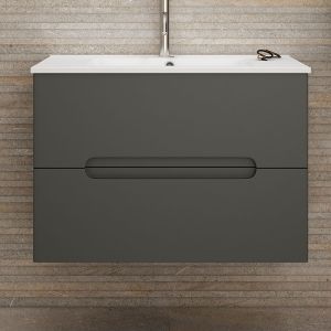 Mueble baño y lavabo victoria 60x45cm acabado grafito mate 2 caj. Suspen.