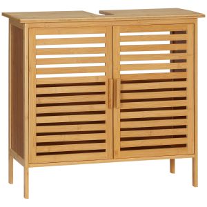 Armario de baño bambú color madera 66x29x61.5 cm kleankin, hogar - baño