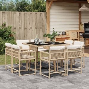 vidaXL set comedor de jardín 9 pzas con cojines ratán sintético beige