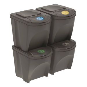 Well home set de 4 cubos de basura - papelera de reciclaje gris de 4x25l