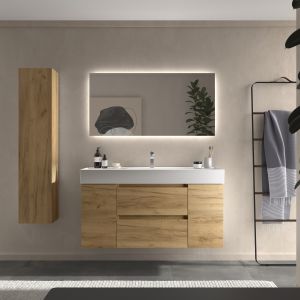 Mueble baño bequia 120cm + coqueta centrado + lavabo cerámica| roble