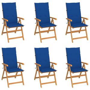 vidaXL sillas de jardín 6 uds madera maciza de teca cojines azul klein