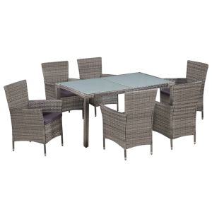 vidaXL set de comedor de jardín 7 pzs y cojines ratán sintético gris