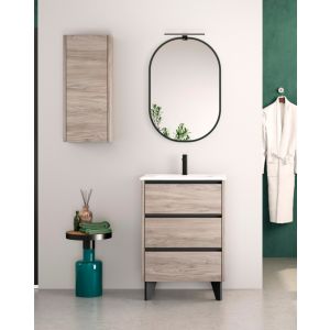 Mueble de baño al suelo con lavabo cerámico | 70 cm - pino gris negro