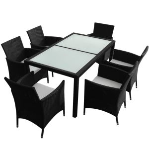 vidaXL set comedor de jardín 7 piezas y cojines ratán sintético negro