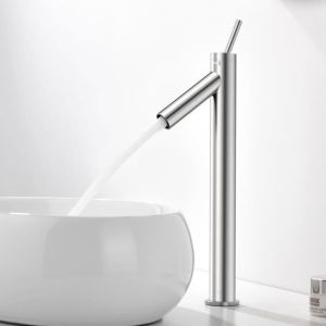 Mezclador de lavabo de acero inoxidable, grifo de baño con caño alto lonheo