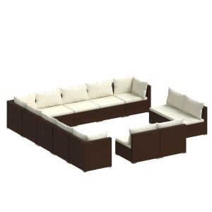 vidaXL set de muebles de jardín 13 pzas cojines ratán sintético marrón