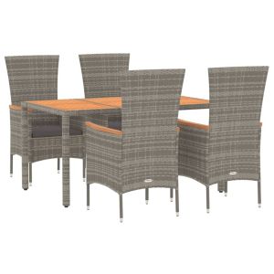 vidaXL set comedor de jardín 5 piezas con cojines ratán sintético gris