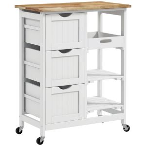 Carrito de cocina mdf color blanco 67x37x85.5 cm homcom, hogar - cocina