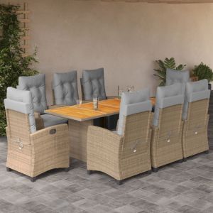 vidaXL set comedor de jardín 9 pzas con cojines ratán sintético beige