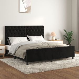 Cama 160x200 cm con cabecero de terciopelo negro