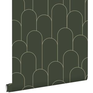 Estahome papel pintado arte deco verde oscuro - 50 x 900 cm - 139656