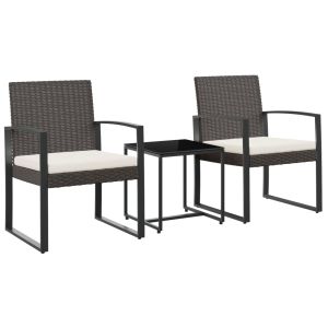 vidaXL set comedor de jardín 3 pzas y cojines pp aspecto ratán marrón