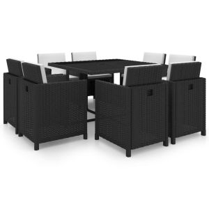 vidaXL set comedor de jardín 9 piezas y cojines ratán sintético negro